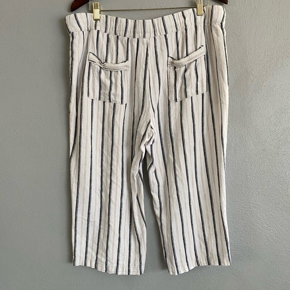 Linen Wide Leg Pants Size Large Neutral Cropped Casual Lightweight Beachy - Picture 7 of 9